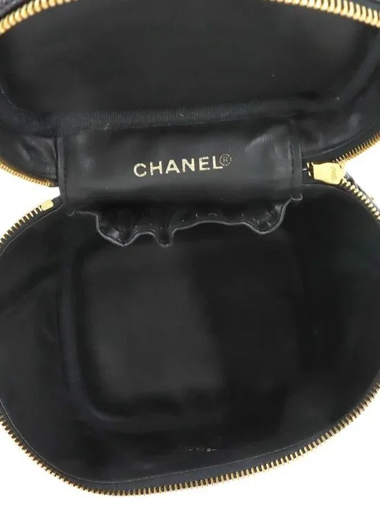 Chanel Vanity Hand Bag Caviar Leather Black CC Logo Gold - Picture 6 of 10